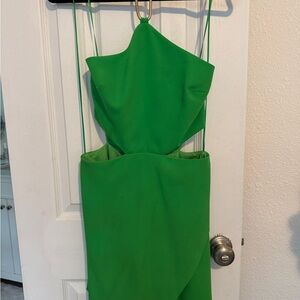 Amanda Uprichard Green Asymmetrical Cut Out Dress